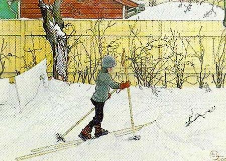 Carl Larsson falugarden-esbjorn pa skidor oil painting picture